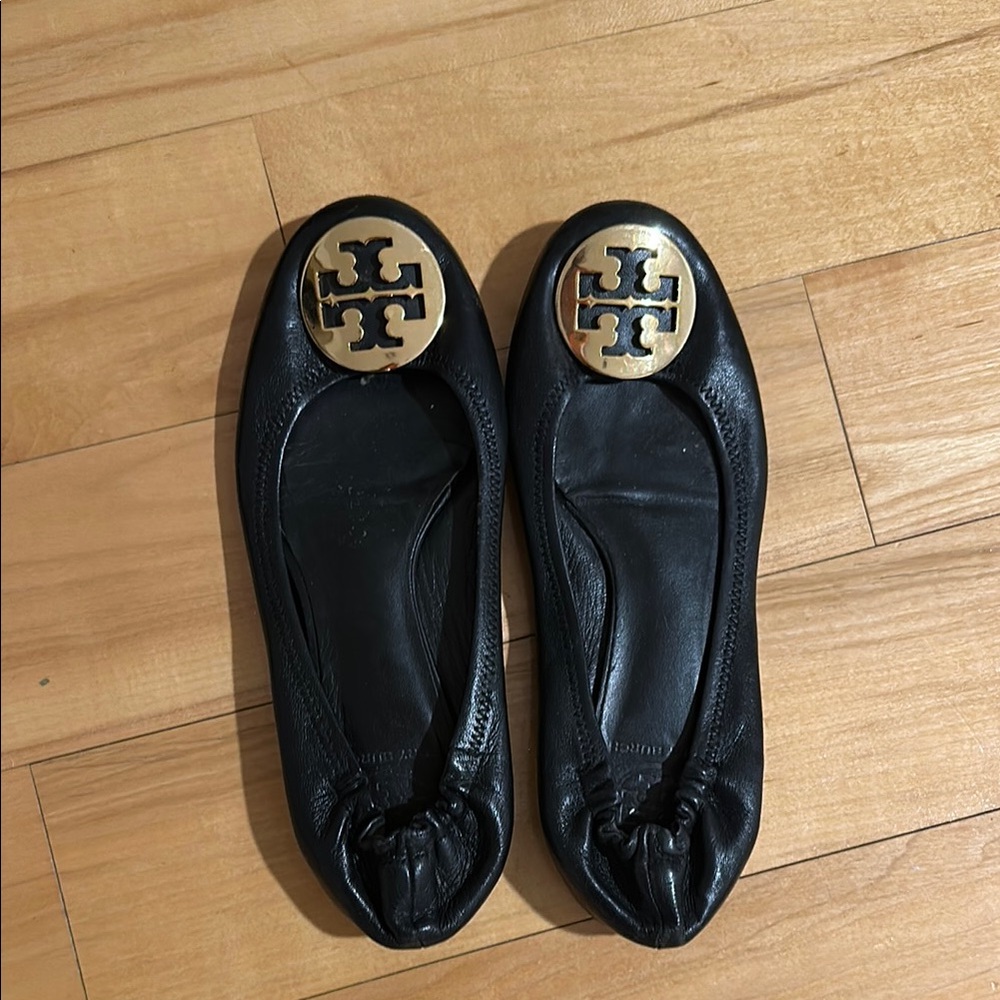 Tory Burch Black Leather Ballet Flats